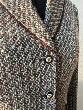 Chanel buttons Textured Gray Tweed Blazer Jacket with Bows
